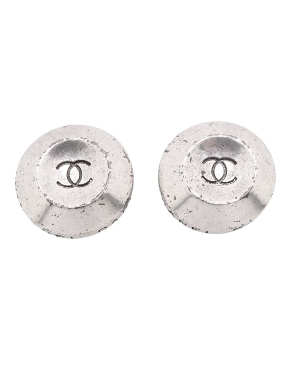 Chanel Earrings Vintage CC Logo Round Circle Metal Silver